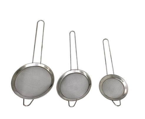 Conjunto de três peneiras de aço inoxidável