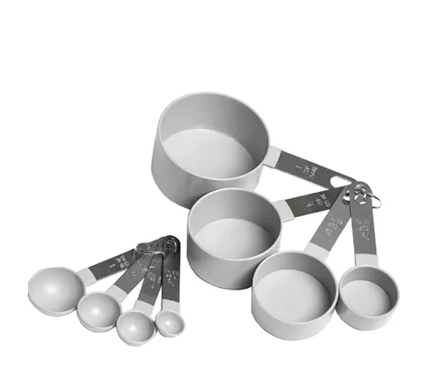 Conjunto de xícaras e colheres medidoras cinza